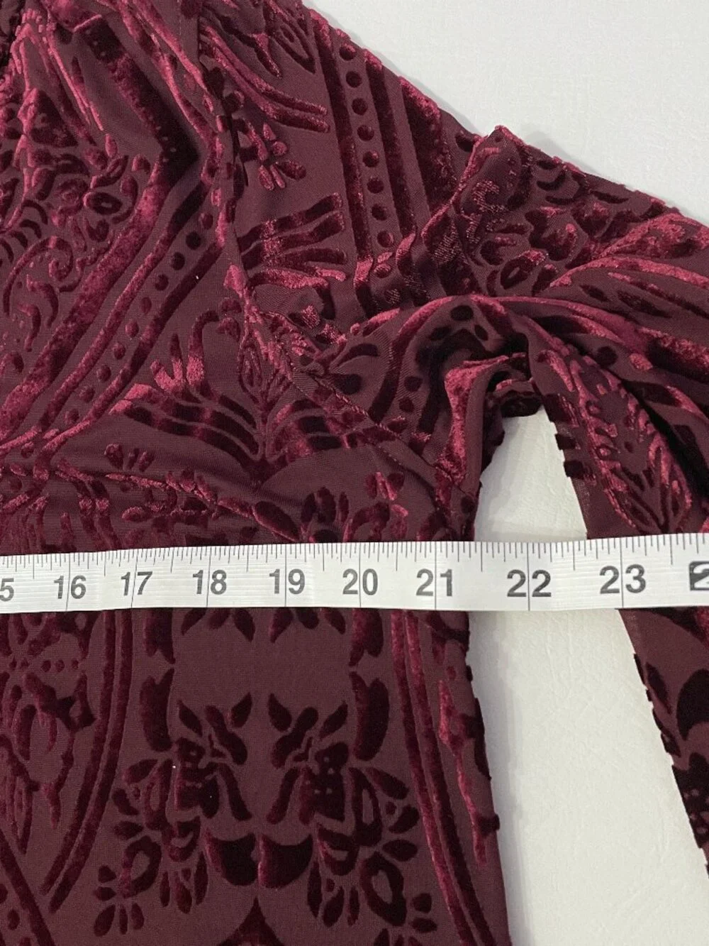 Foxcroft Top Sz 10 Burgundy Velvet Burnout Button Down Blouse Semi-Sheer Luxury